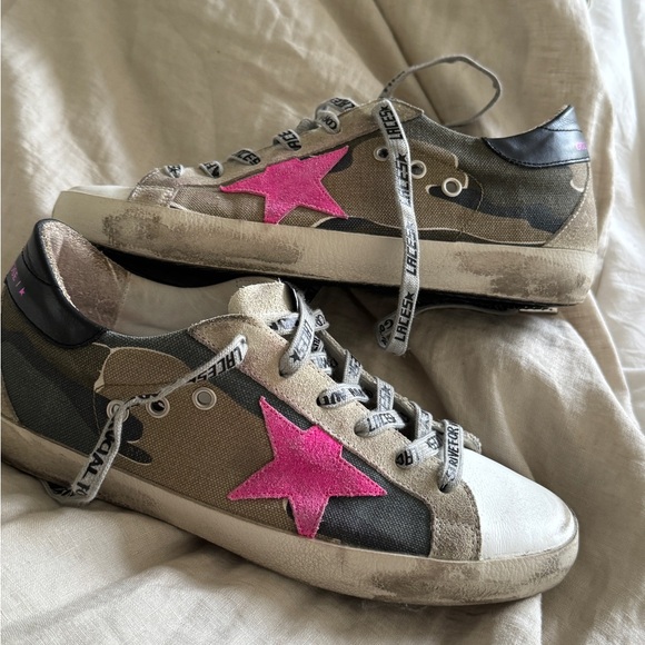 Golden Goose Women's Camouflage Low-Top Sneakers with Pink Star Size 39 - Picture 9 of 10